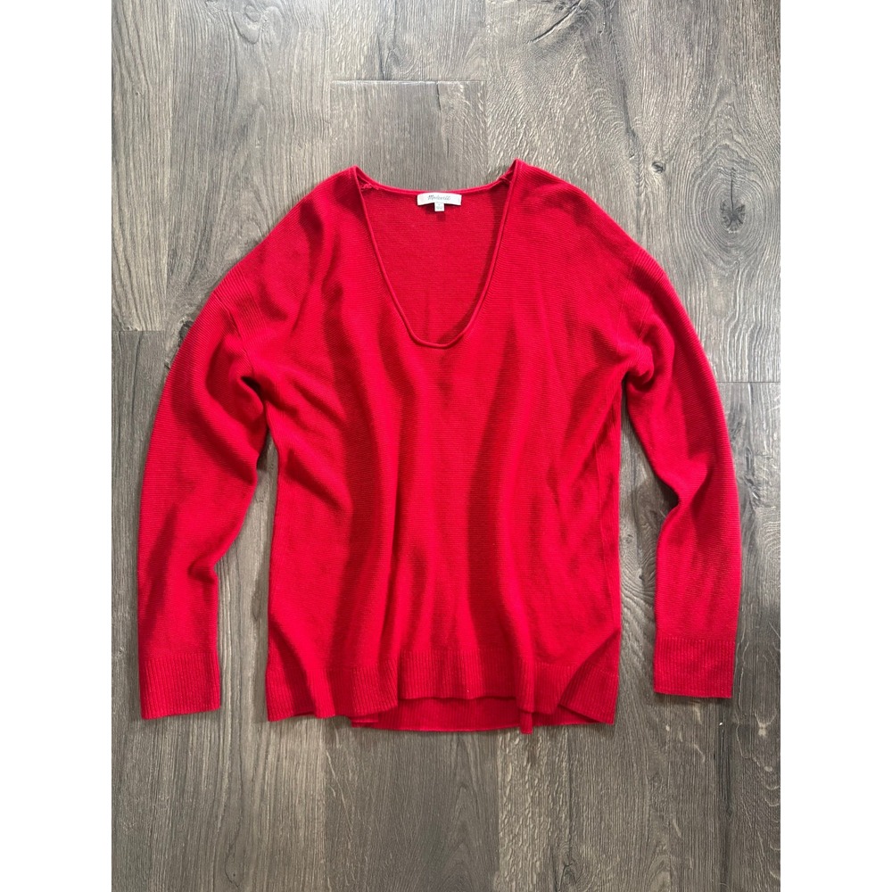 Madewell‎ V-Neck Pullover Sweater Size S Red Merino Wool Alpaca Blend Excellent